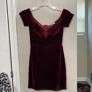 Red suede, mini dress, padded deep V